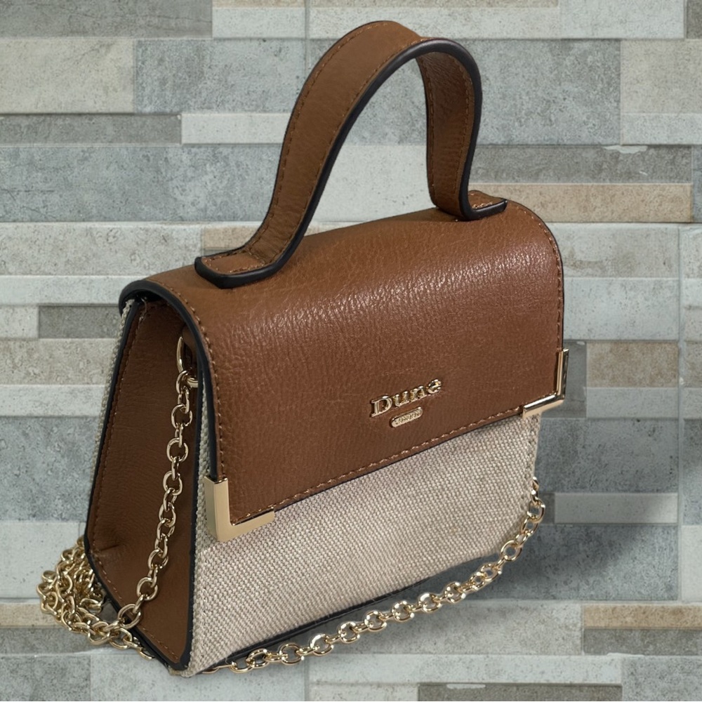 Dune London Mini Brown / Khaki Tan Bag with Gold Chain Strap
